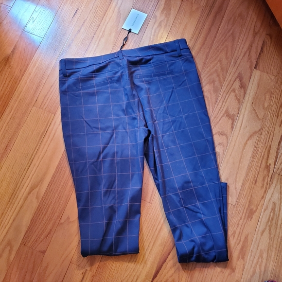 Hawthorne slim leg pants in navy blue with rust stripe window pane check. - Picture 1 of 3